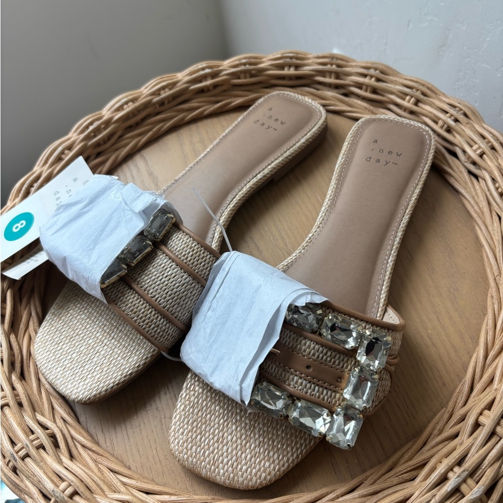 a new day Tan Jeweled Slide Sandals